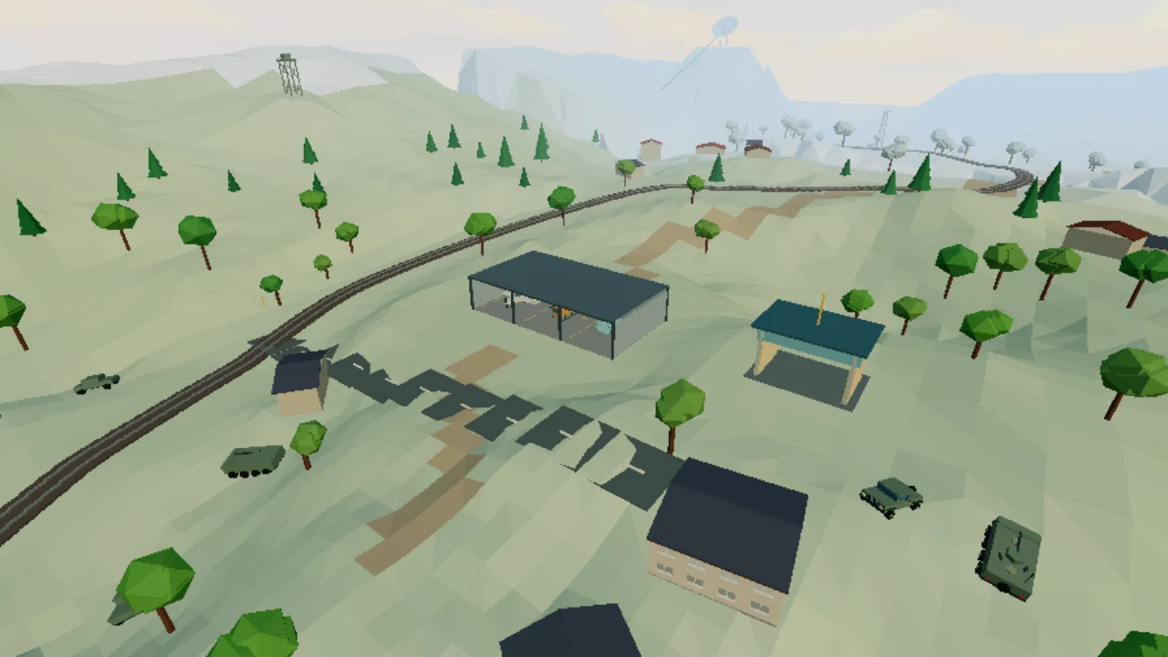 Аэропорт с диспетчерской башней и открытым ангаром